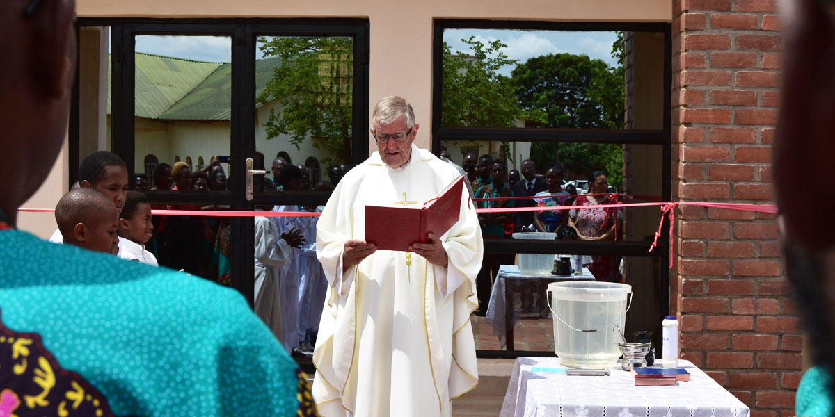 Priest opening a new building in Lilongwe Archdiocese