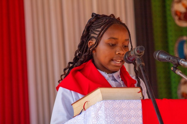 Xavierah Nthambi Likongwe, a representative of the confirmands, sharing their journey to confirmation